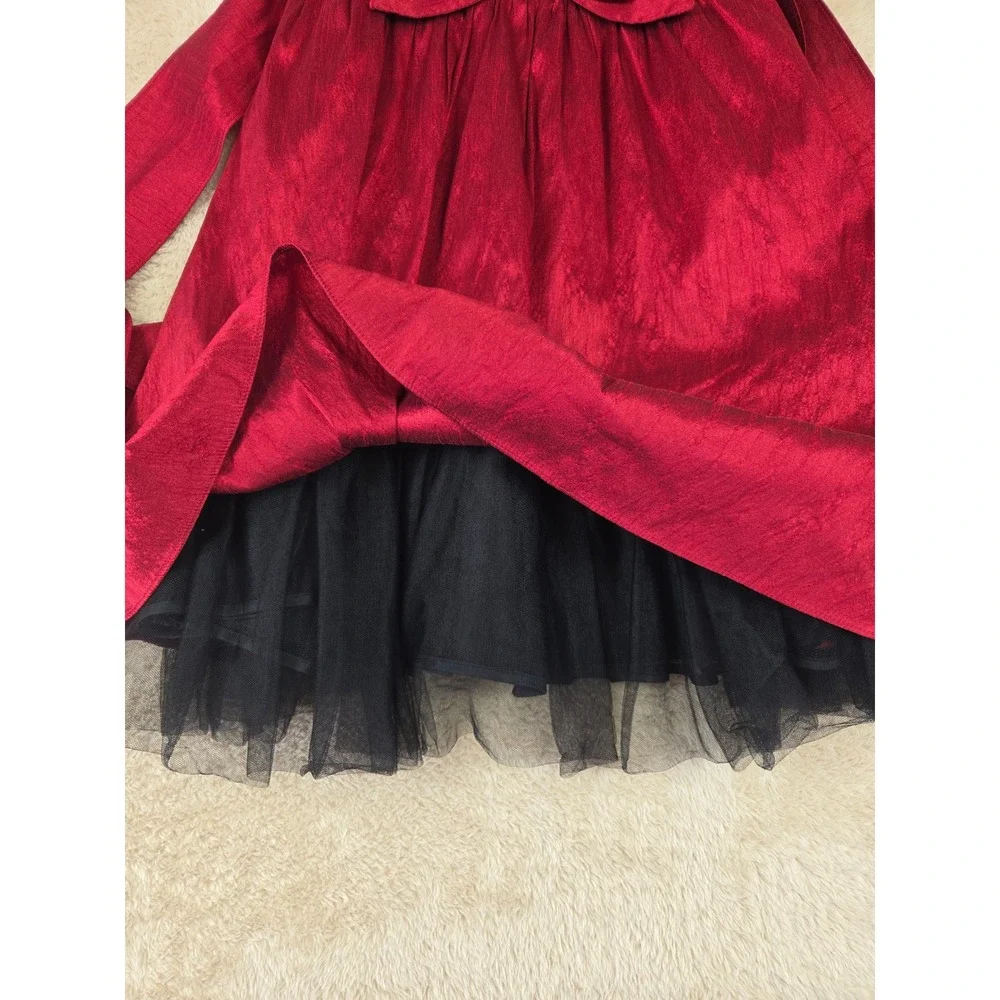 Jona‎ Michelle Girls Black Velvet Red Rose Trim Dress Sparkle Skirt Size 6